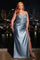 Plus Size Dresses Long Pleated Prom Formal Beaded Plus Size Dress Dusty Blue
