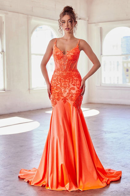 Prom Dresses Mermaid Prom Fitted Long  Dress Neon Orange