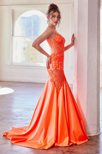Prom Dresses Mermaid Prom Fitted Long Dress Neon Orange