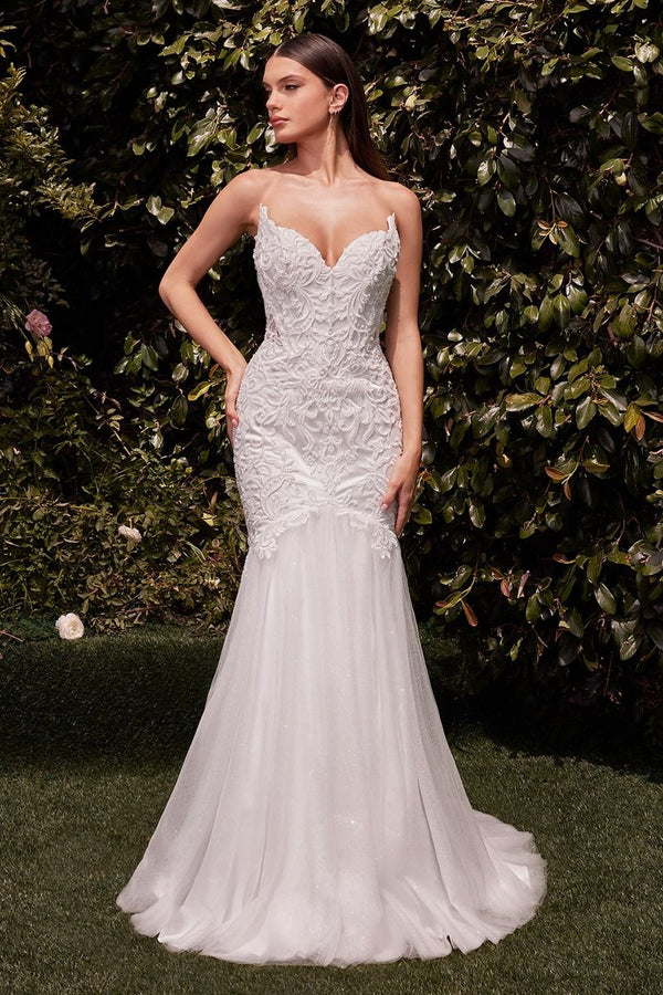 LaDivine S482W Long Mermaid Lace Applique Wedding Bridal Gown
