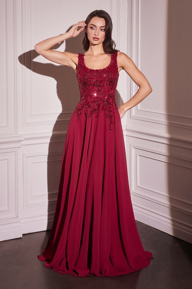 LaDivine S503 Long A Line Formal Removable Cape Dress