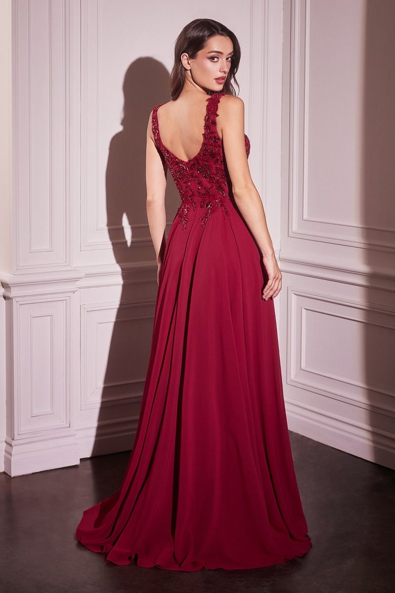 LaDivine S503 Long A Line Formal Removable Cape Dress
