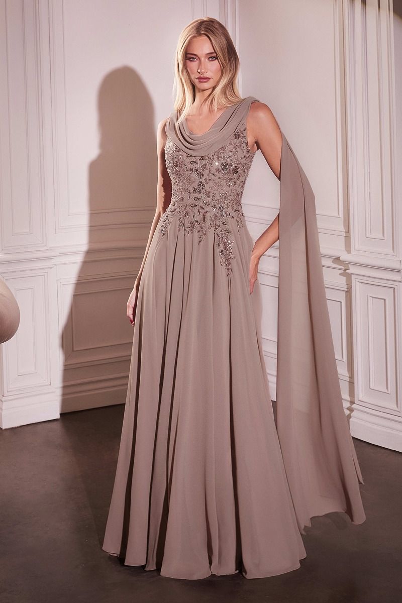 Ladivine CDS509 Long A Line Formal Evening Dress - Mocha / 6 Ladivine CDS509 Long A Line Formal Evening Dress - Mocha / 6