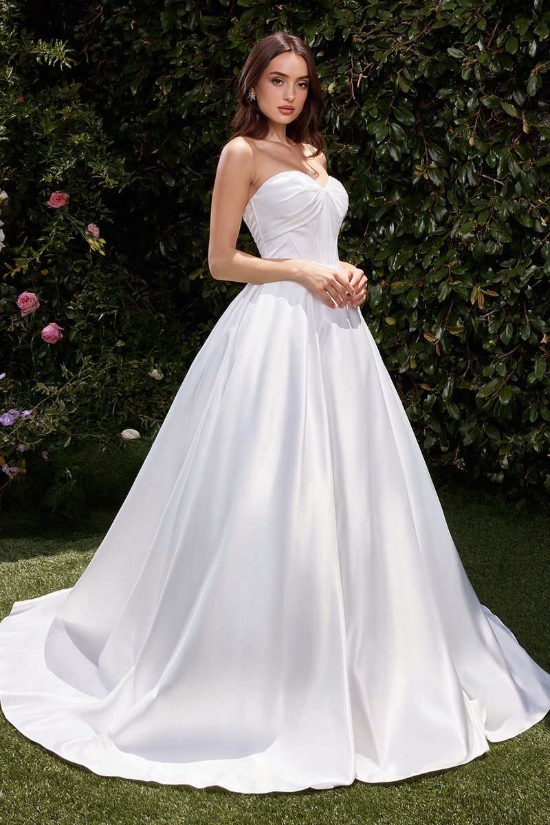 Ladivine S512W A Line Long Wedding Pleated Dress - Off White / 18 Ladivine S512W A Line Long Wedding Pleated Dress - Off White / 18