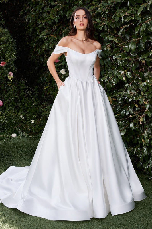 Wedding Dresses Simple A Line Long Corset Pocket Wedding Dress Off White