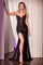 Prom Dresses Long Formal Fitted Lace Glitter Slit Prom Dress Black