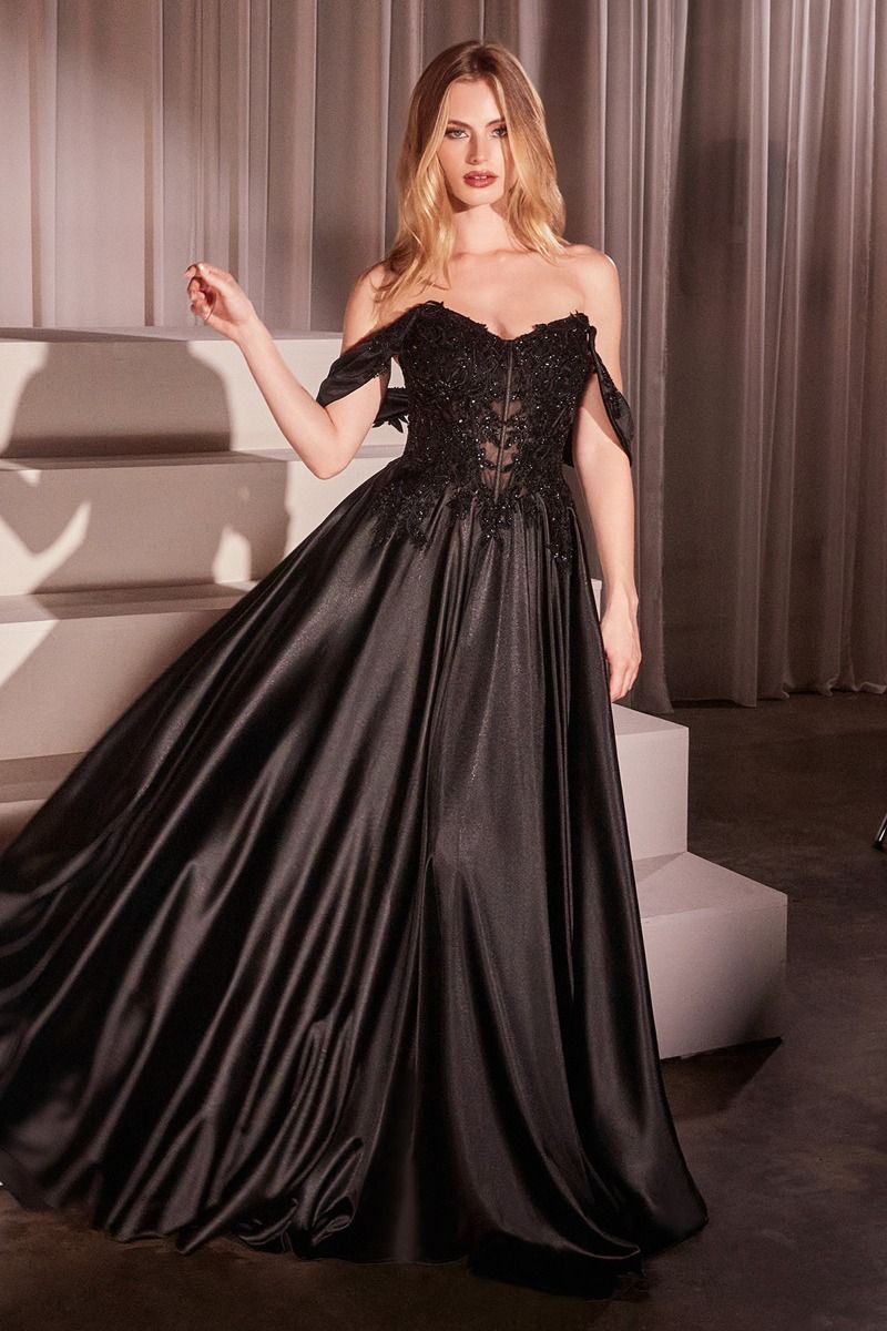LaDivine S525 Long Bedaed Prom Formal A Line Dress - Black / 6 LaDivine S525 Long Bedaed Prom Formal A Line Dress - Black / 6