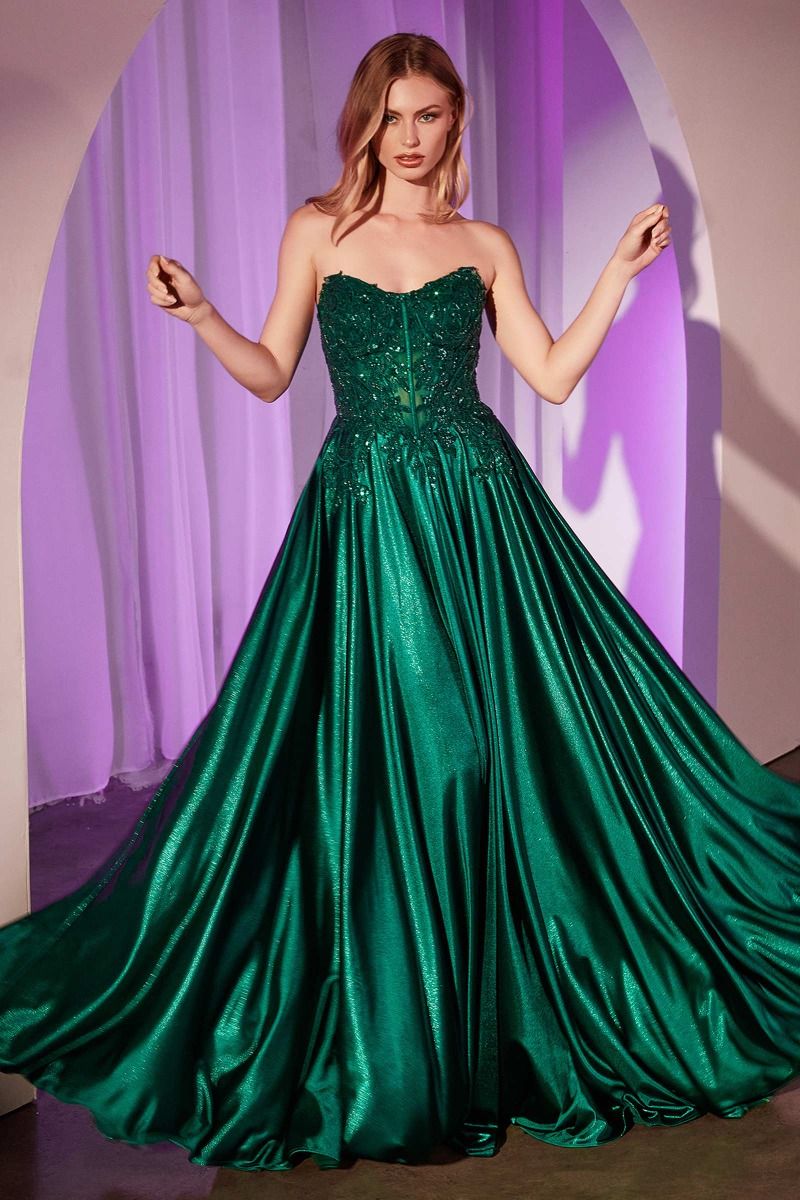 LaDivine S525 Long Bedaed Prom Formal A Line Dress
