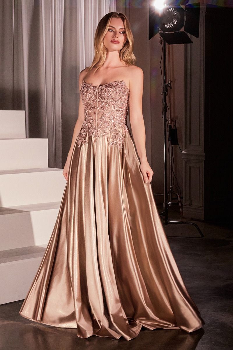LaDivine S525 Long Bedaed Prom Formal A Line Dress