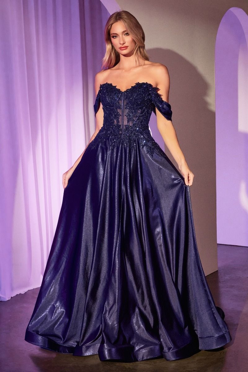 LaDivine S525 Long Bedaed Prom Formal A Line Dress