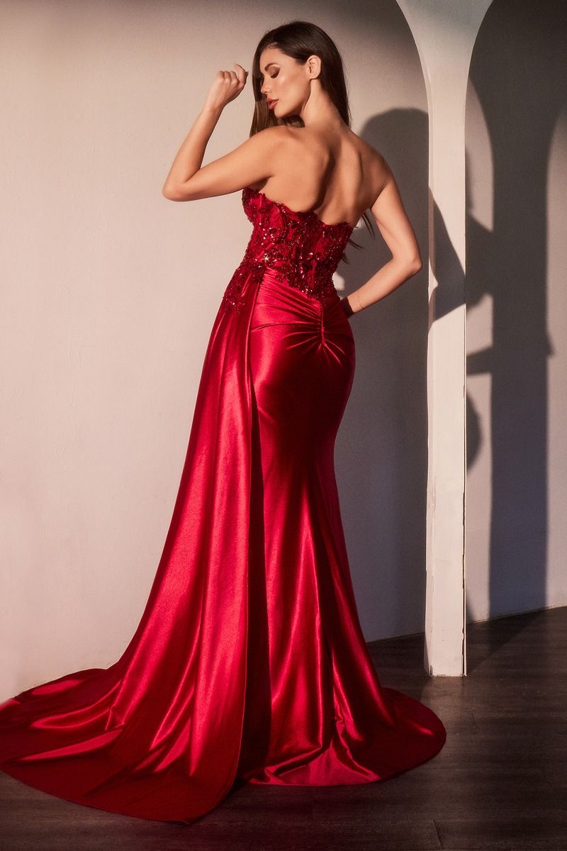 LaDivine S530 Long Fitted Applique Formal Slit Prom Dress