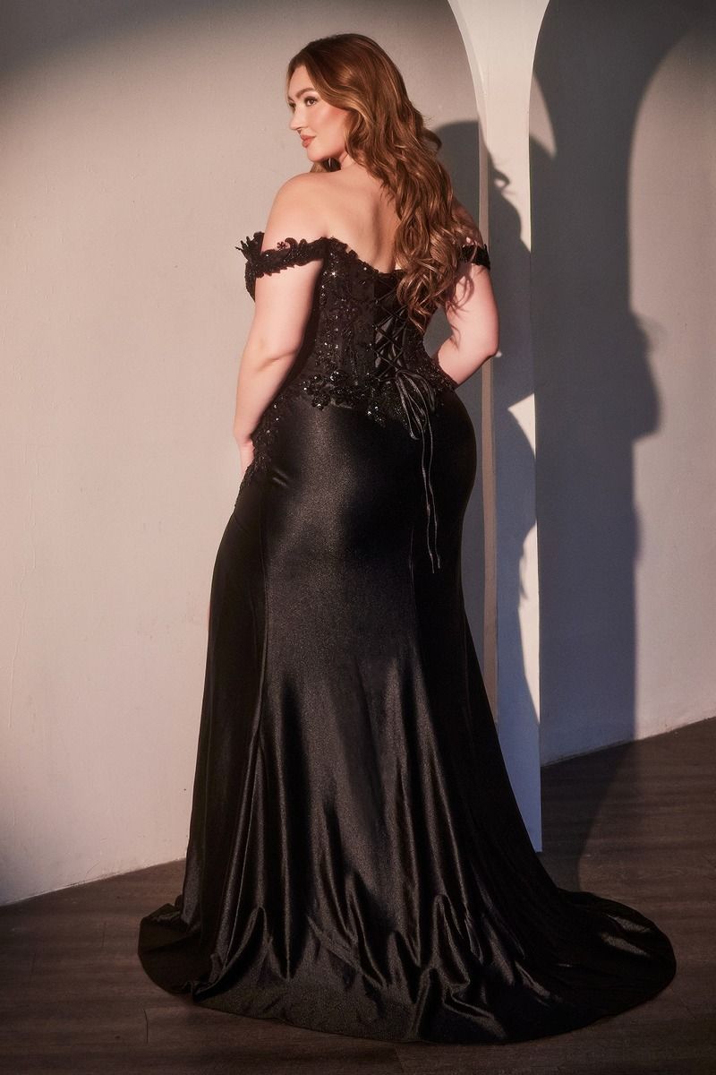 LaDivine S537C Fitted Plus Size Long Formal Beaded Prom Dress
