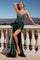 Prom Dresses Long Formal Beaded Corset Fitted Slit Prom Gown Emerald