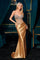Prom Dresses Long Formal Beaded Corset Fitted Slit Prom Gown Gold