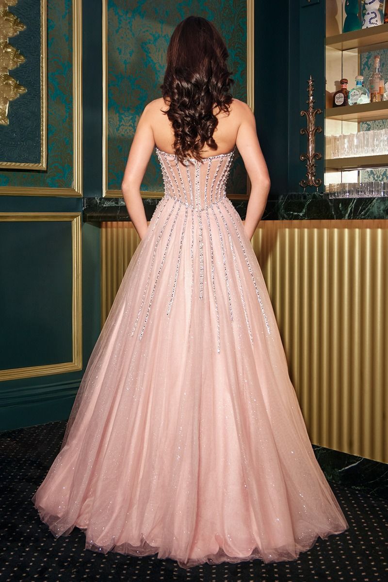 LaDivine S541 Glitter Prom Corset Long Formal A Line Beaded Dress