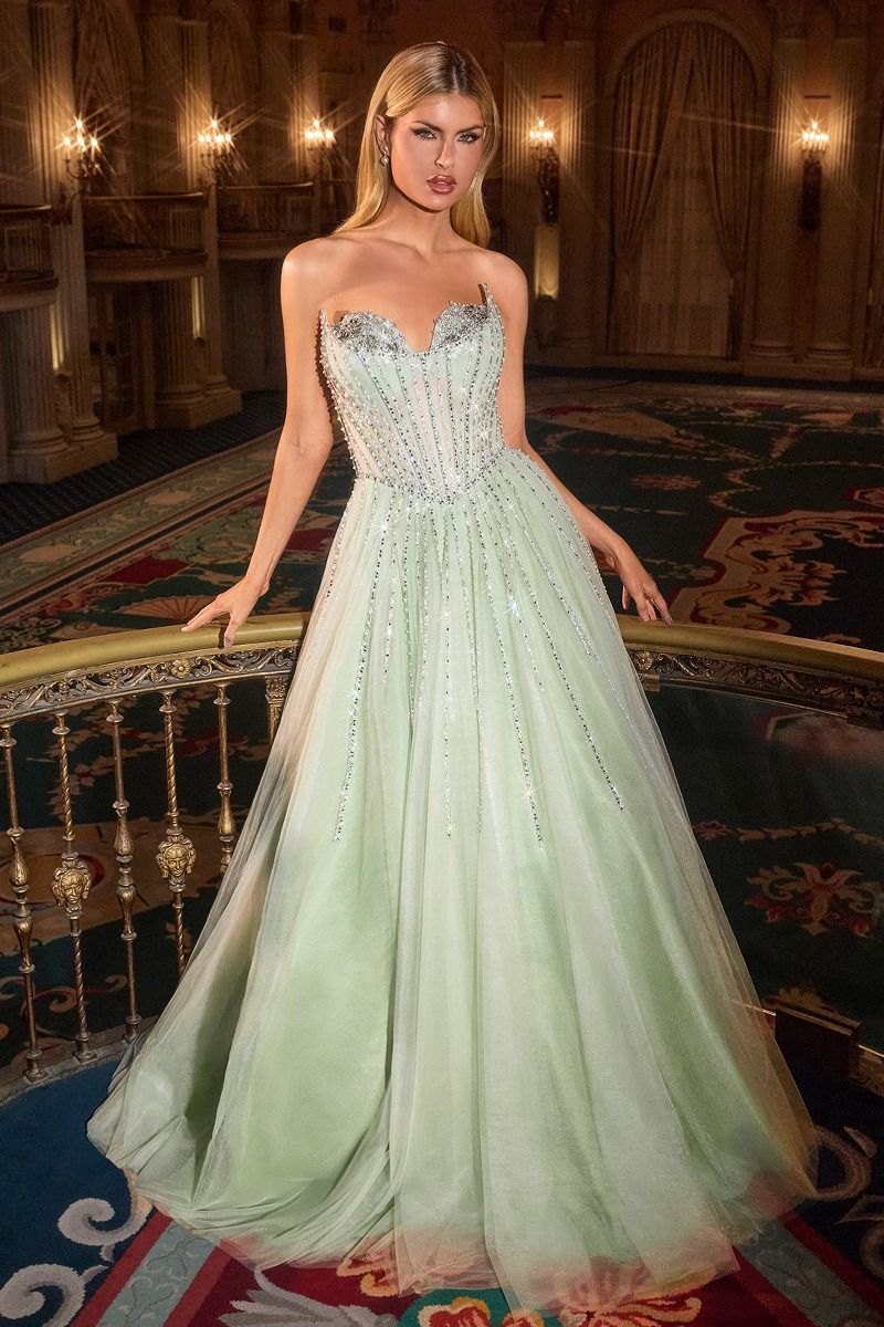 LaDivine S541 Glitter Prom Corset Long Formal A Line Beaded Dress