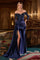Formal Dresses Fitted Long Lace Slit Formal Evening Dress Navy