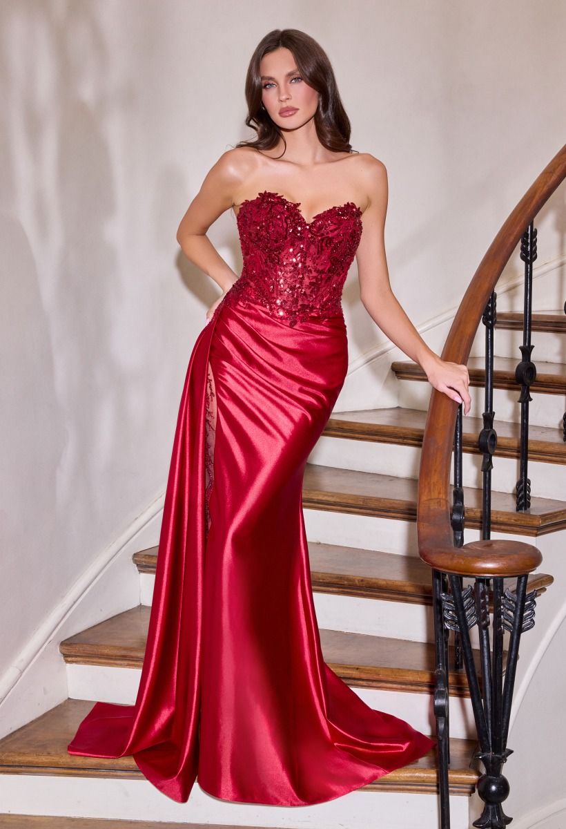 Prom Dresses Long Fitted Formal Beaded Sequin Prom Dress LaDivine CDS565 Burgundy