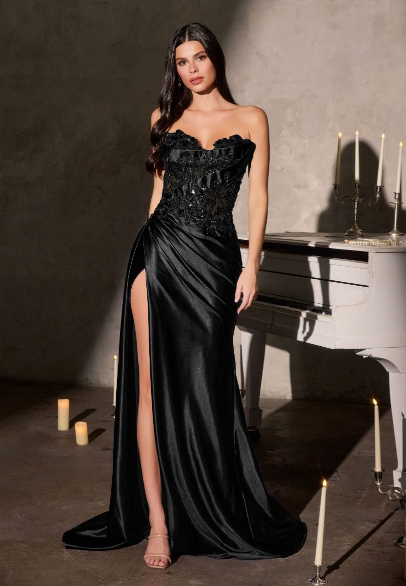 Prom Dresses 3D Floral Formal Long Lace Applique Prom Dress Black