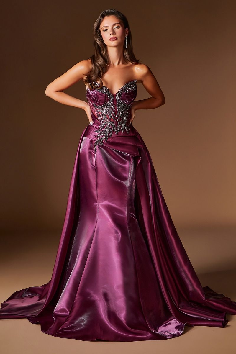 Strapless Curved Neck Floor-Length Satin Occasion Ball Gown LaDivine S568