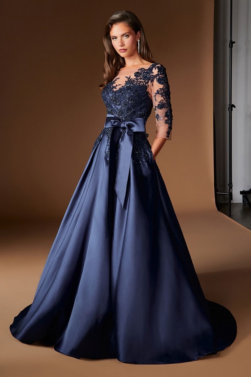 Illusion Floor-Length Satin Occasion Ball Gown LaDivine S569