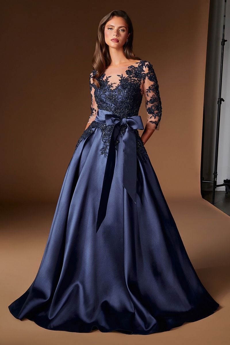 Illusion Floor-Length Satin Occasion Ball Gown LaDivine S569
