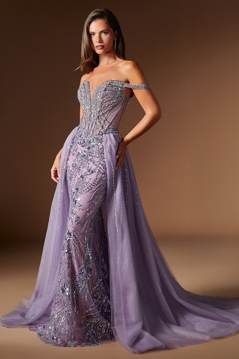 Off-the-Shoulder Floor-Length Tulle Prom Mermaid LaDivine S570