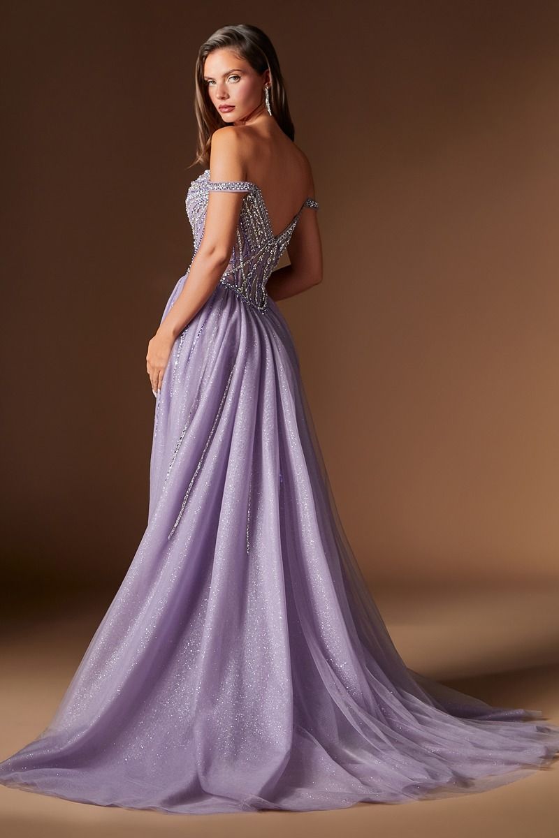 Off-the-Shoulder Floor-Length Tulle Prom Mermaid LaDivine S570