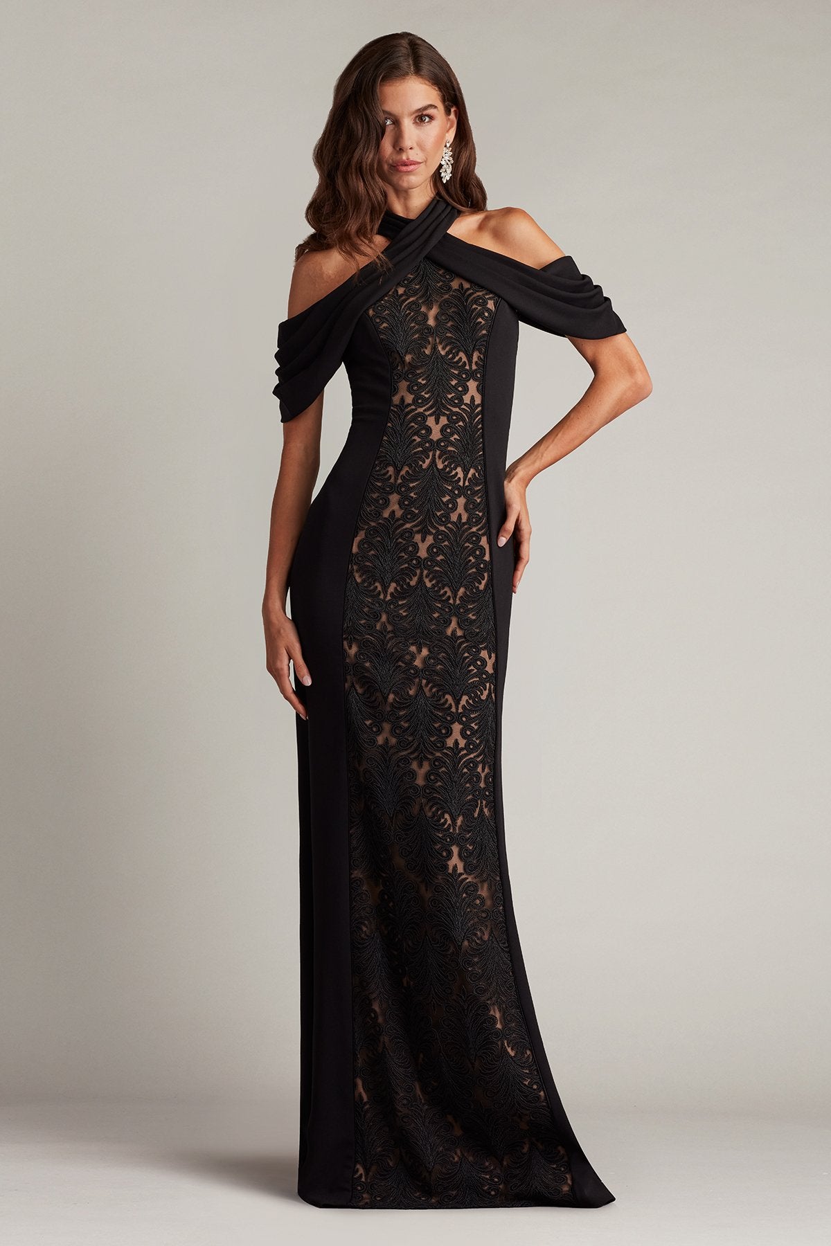 Tadashi Shoji CDY24230L Fitted Long Formal Lace Evening Dress