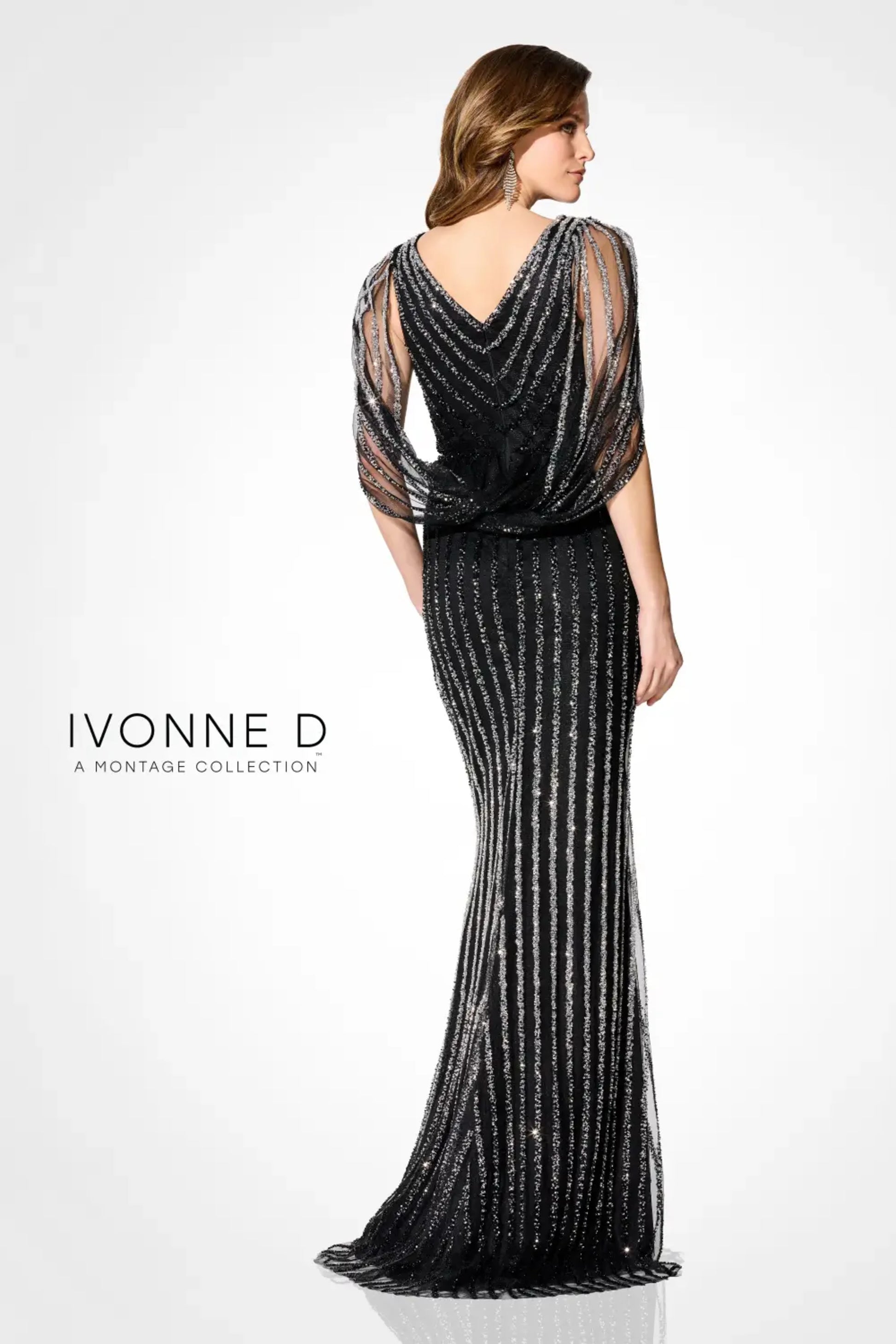 Ivonne D ID309 Long Beaded Sequin Formal Evening Gown