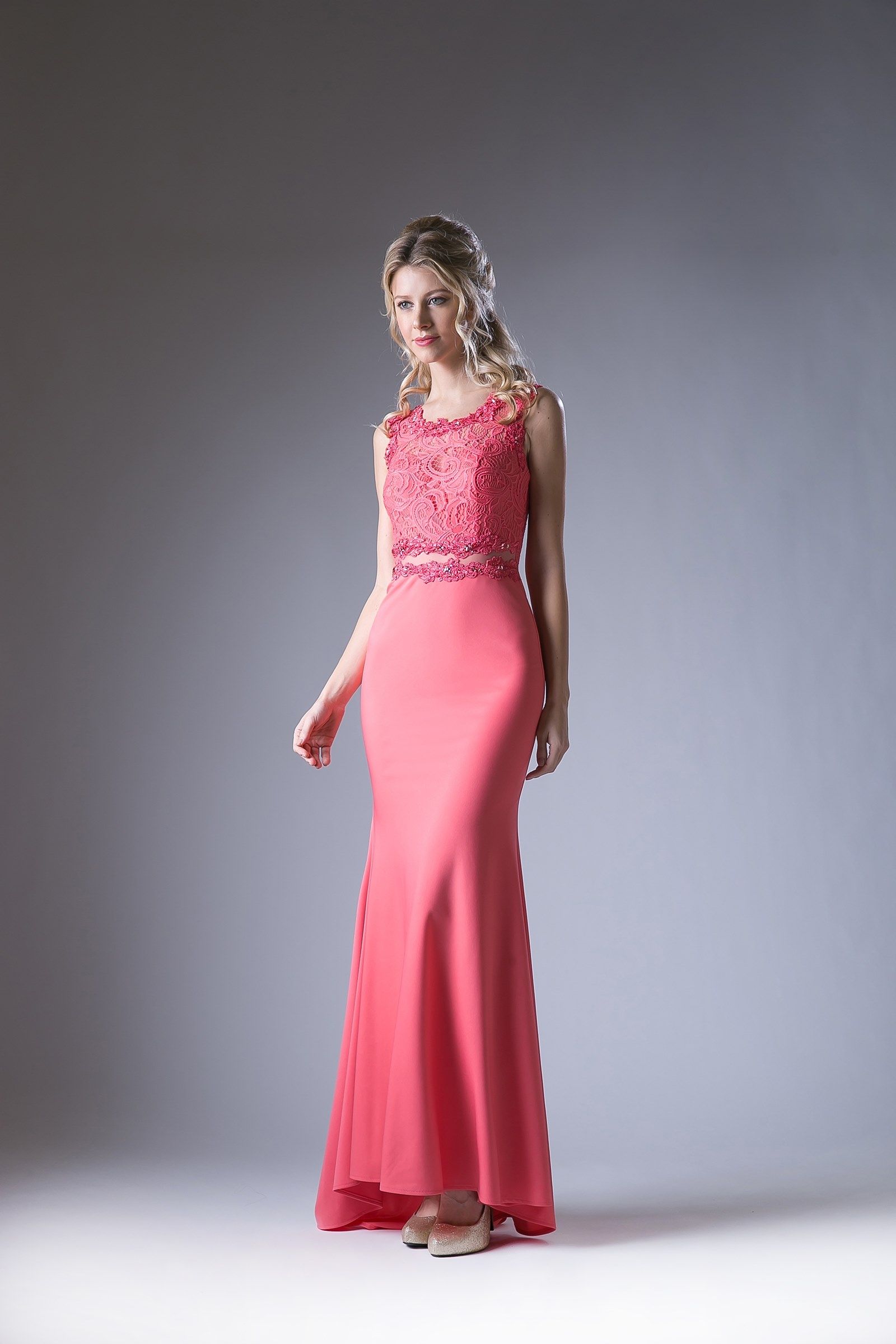 Prom Dresses Fitted Long Formal Lace Beaded Prom Dress Coral