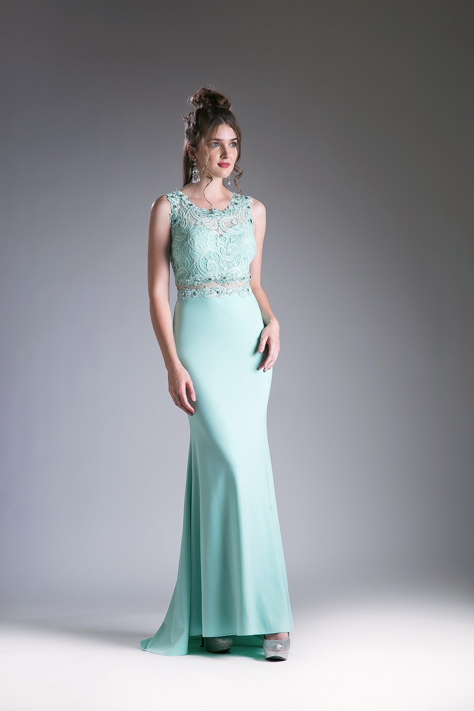 Prom Dresses Fitted Long Formal Lace Beaded Prom Dress Mint