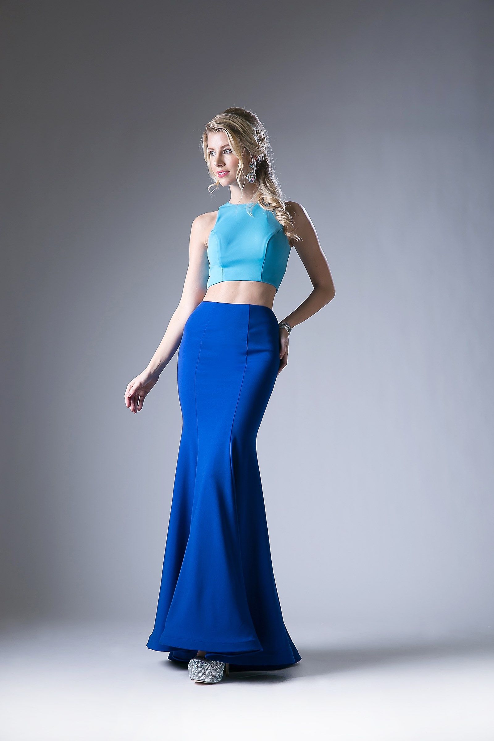 Prom Dresses Long Formal Two Piece Mermaid Prom Dress Sky Blue Royal