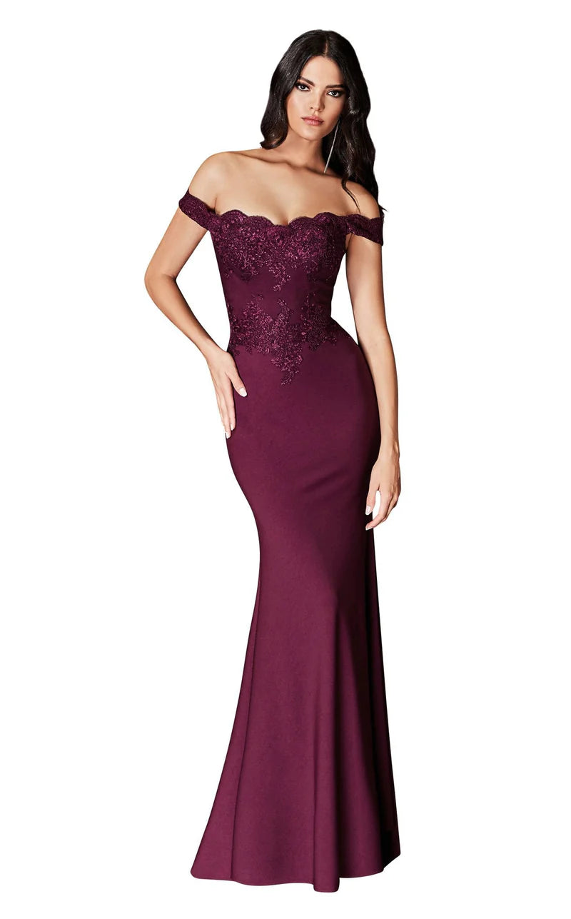 LaDivine CF158 Long Off Shoulder Formal Prom Dress Gown in Eggplant