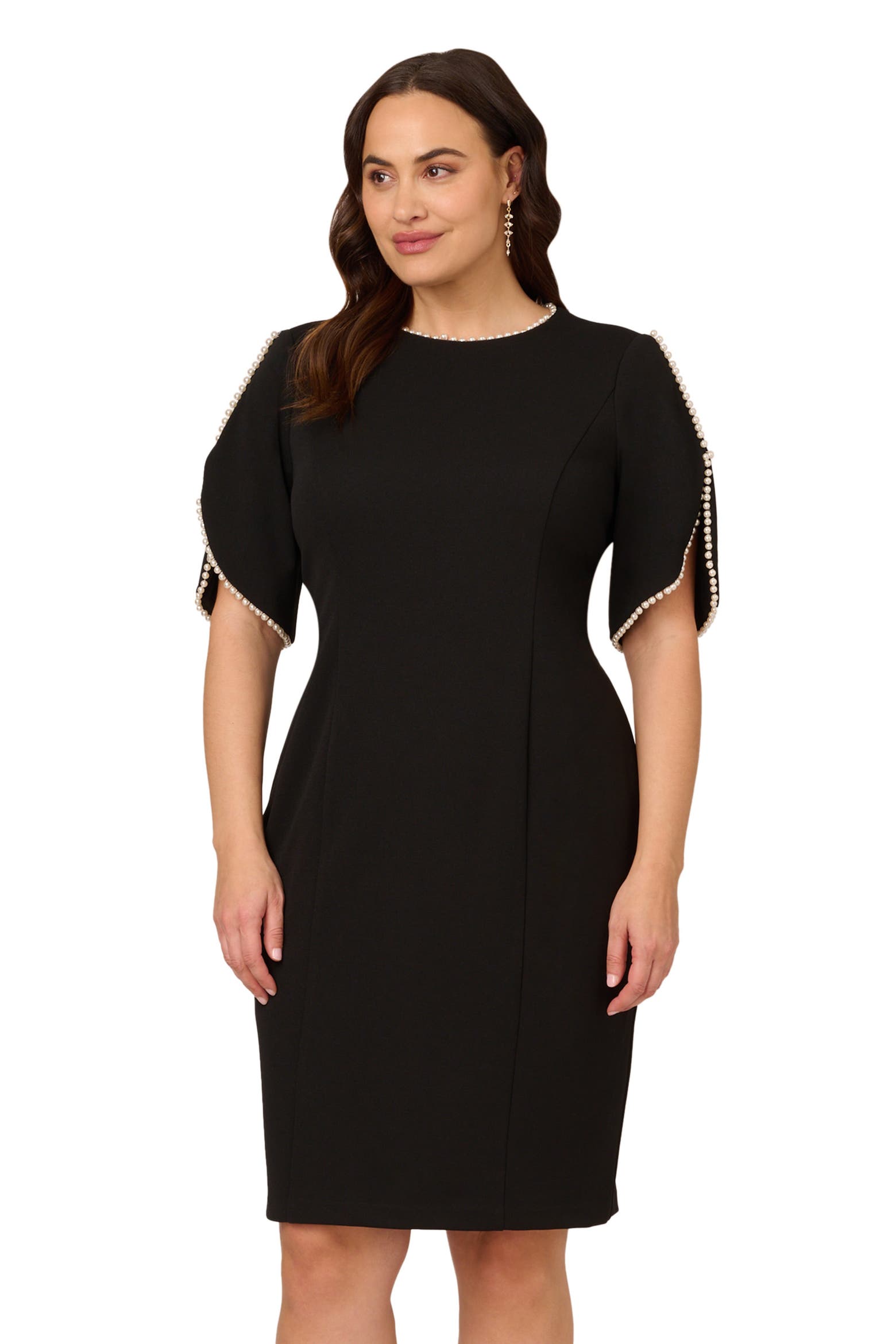 Black Adrianna Papell AP1D105271 Jewel Neck Short Cocktail Dress Flutter Sleeve