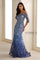 Formal Dresses Long Formal Beaded Lace Ombre Sequin Gown Navy Blue/Periwinkle