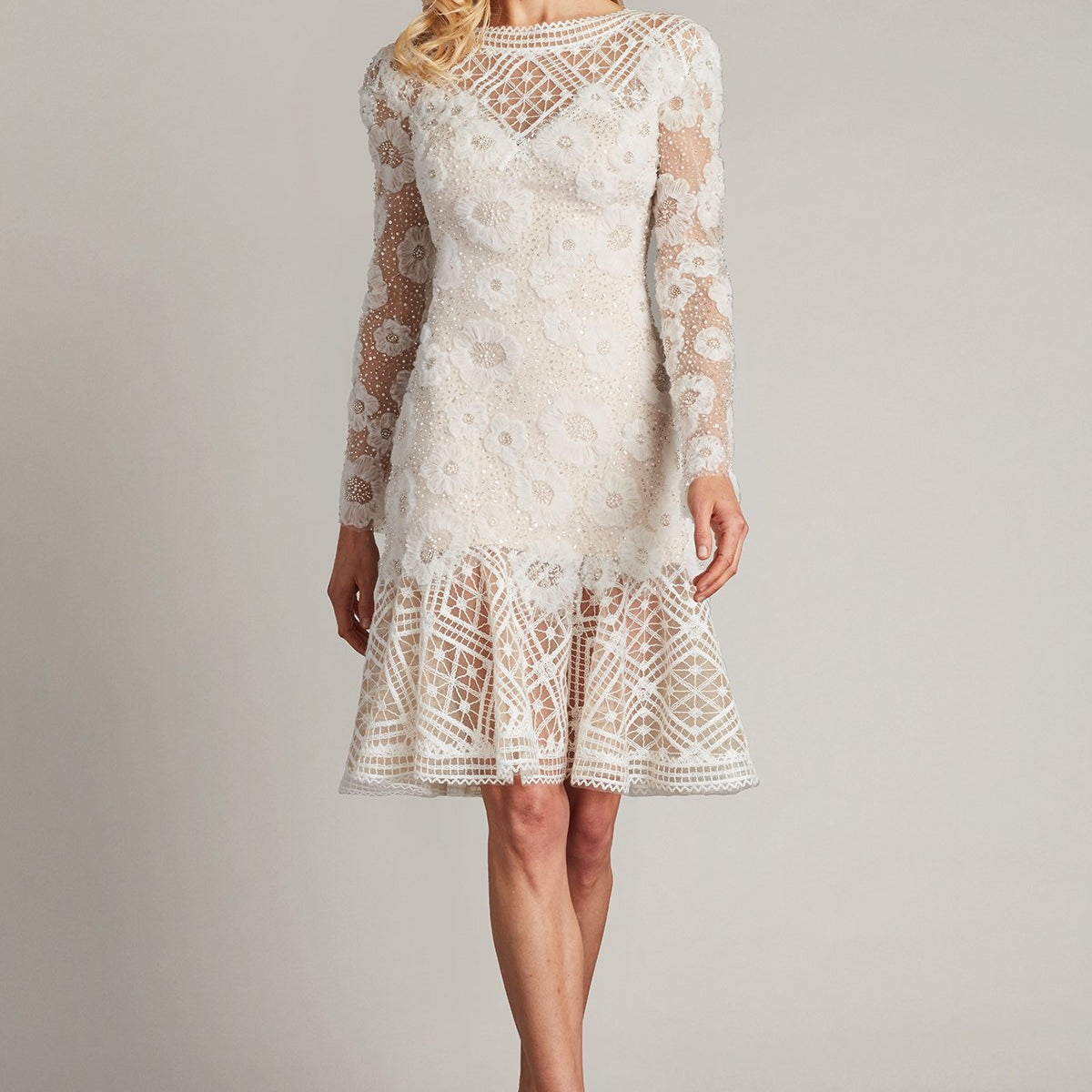 fitted lace wedding dress Tadashi Shoji Women's Rhinestone Embroidered Long Sleeve Cocktail Dress - Natural fitted lace wedding dress Tadashi Shoji Women's Rhinestone Embroidered Long Sleeve Cocktail Dress - Natural