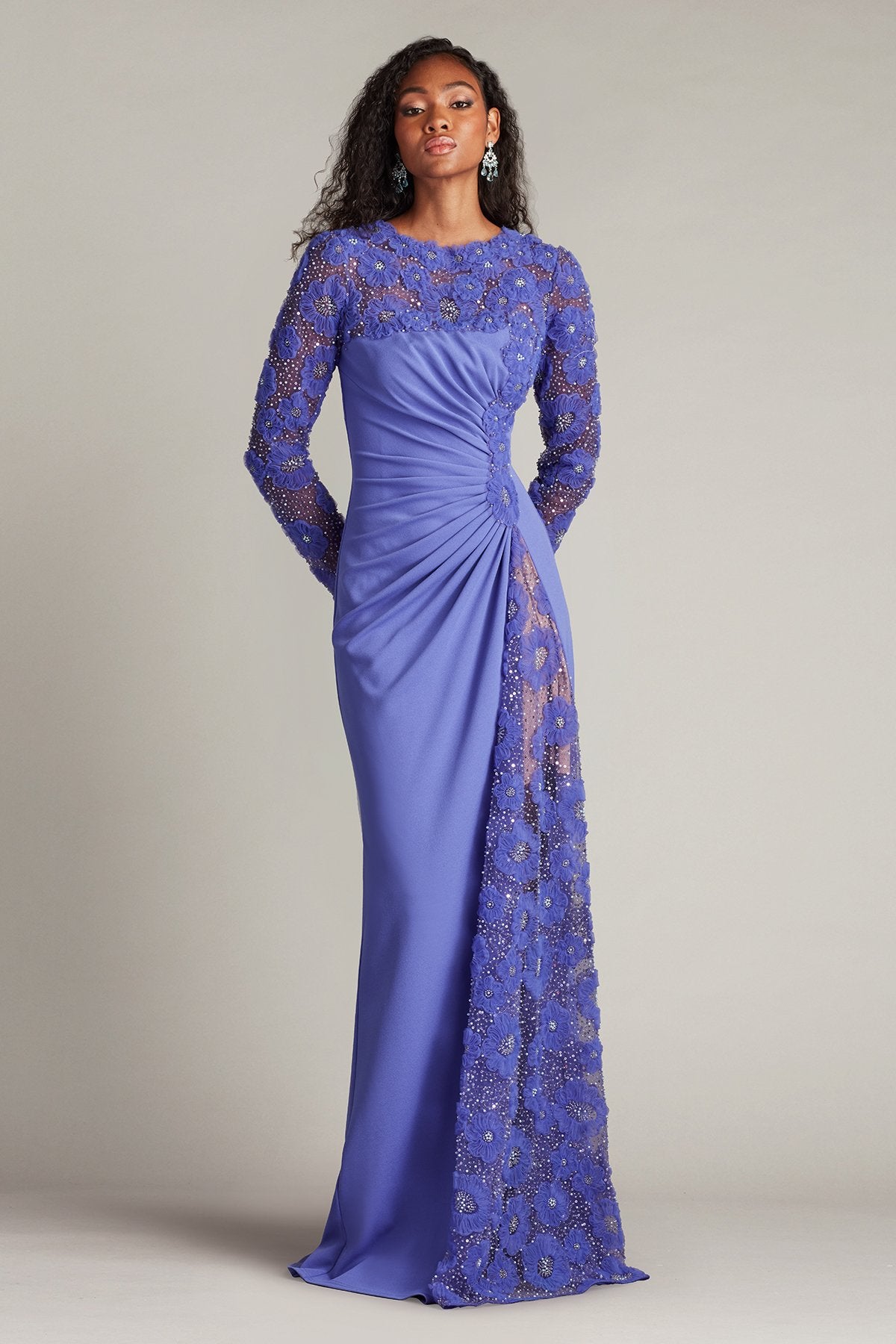 Tadashi Shoji Sagamore Ribbon Flower Embellished Gown - Purple Tadashi Shoji Sagamore Ribbon Flower Embellished Gown - Purple