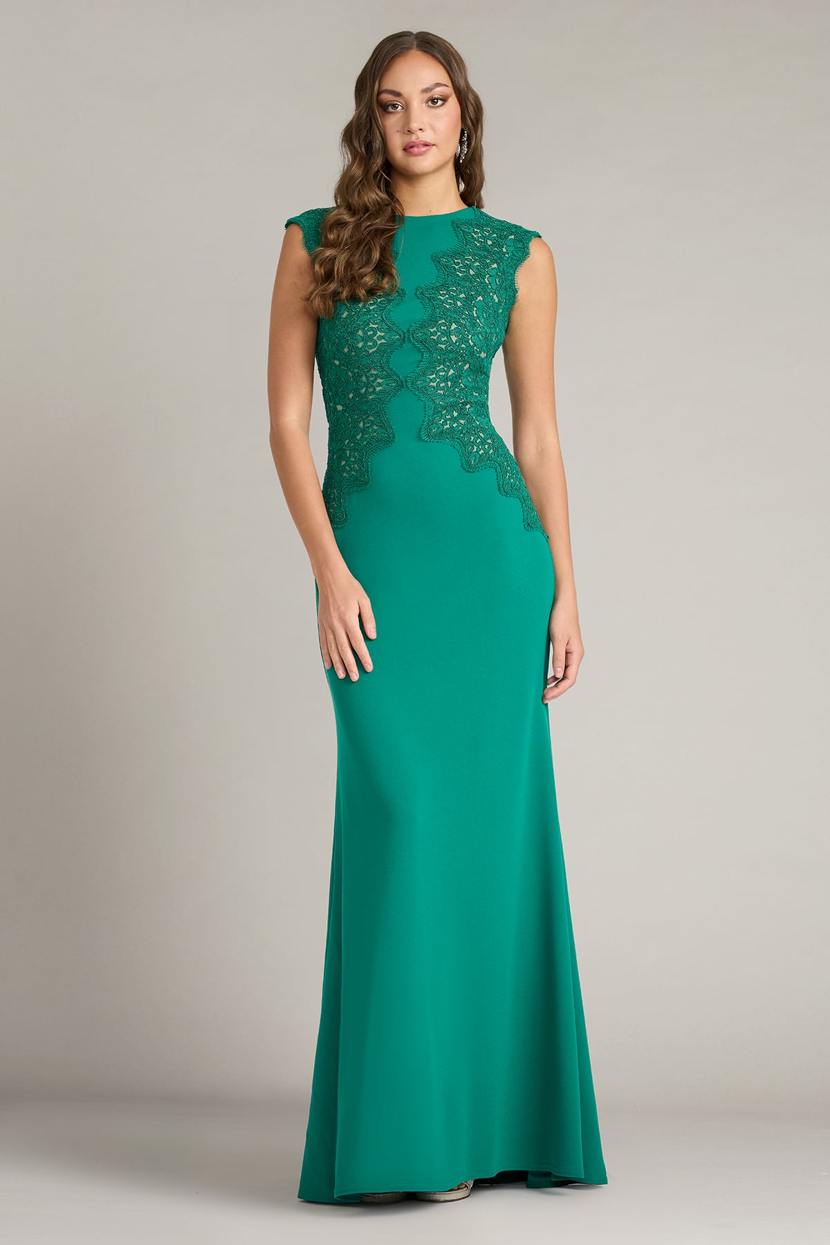 Crew/High-Neck Floor-Length Lace Formal Sheath/Column Tadashi Shoji CFJ26020L