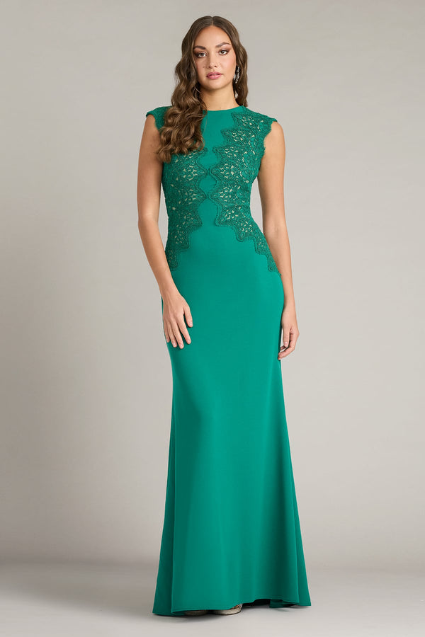 Crew High-Neck Floor-Length Lace Formal Sheath Column Tadashi Shoji CFJ26020L