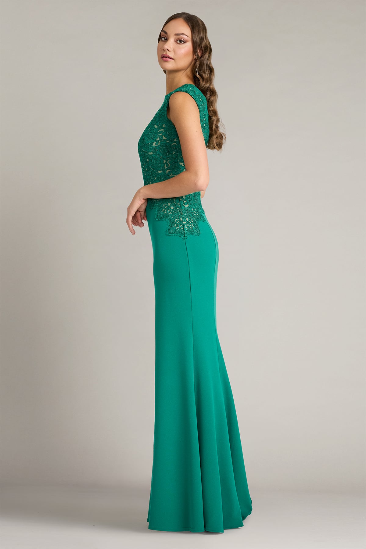 Crew/High-Neck Floor-Length Lace Formal Sheath/Column Tadashi Shoji CFJ26020L