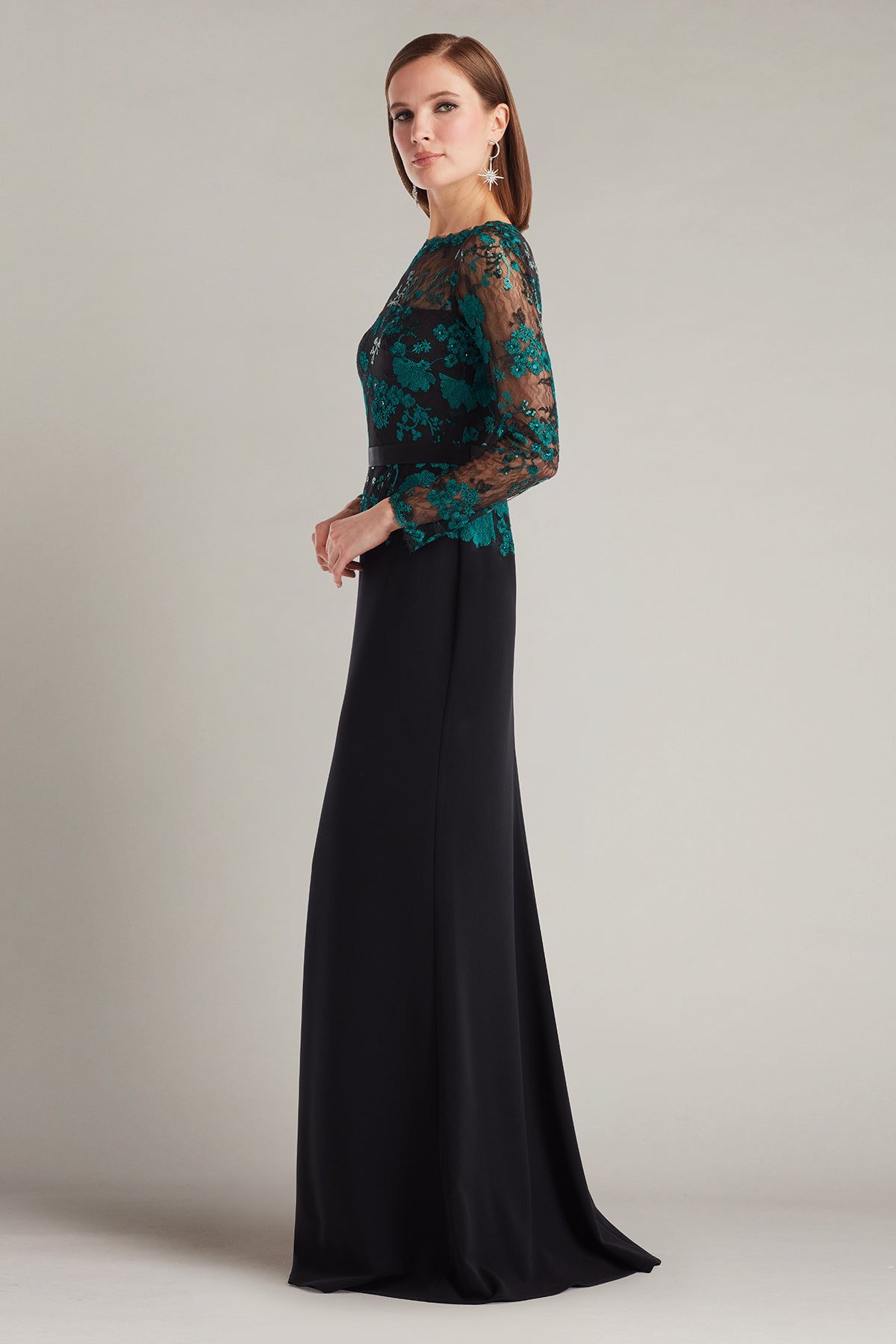 Tadashi Shoji Women's Beacon Belted Embroidered Illusion Gown