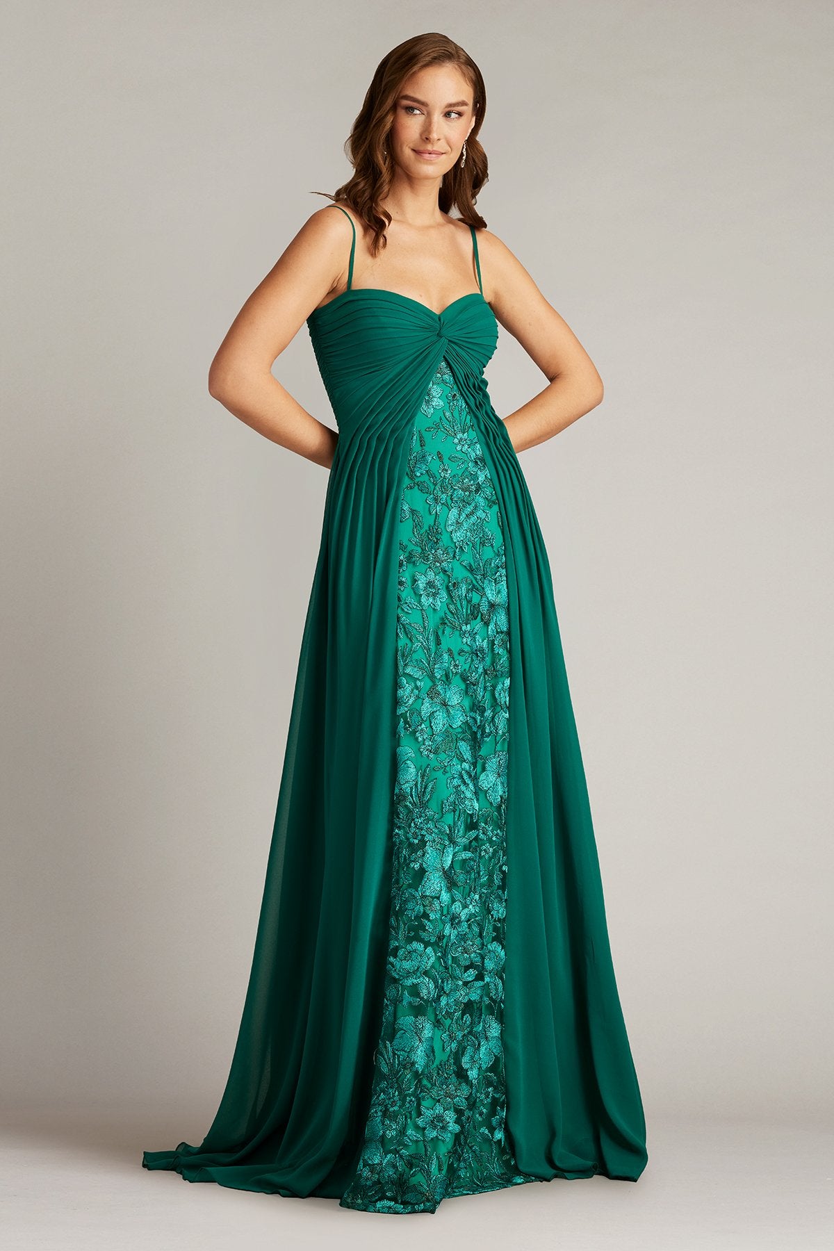Tadashi Shoji CGV24856L Long Pleated Formal Prom Dress