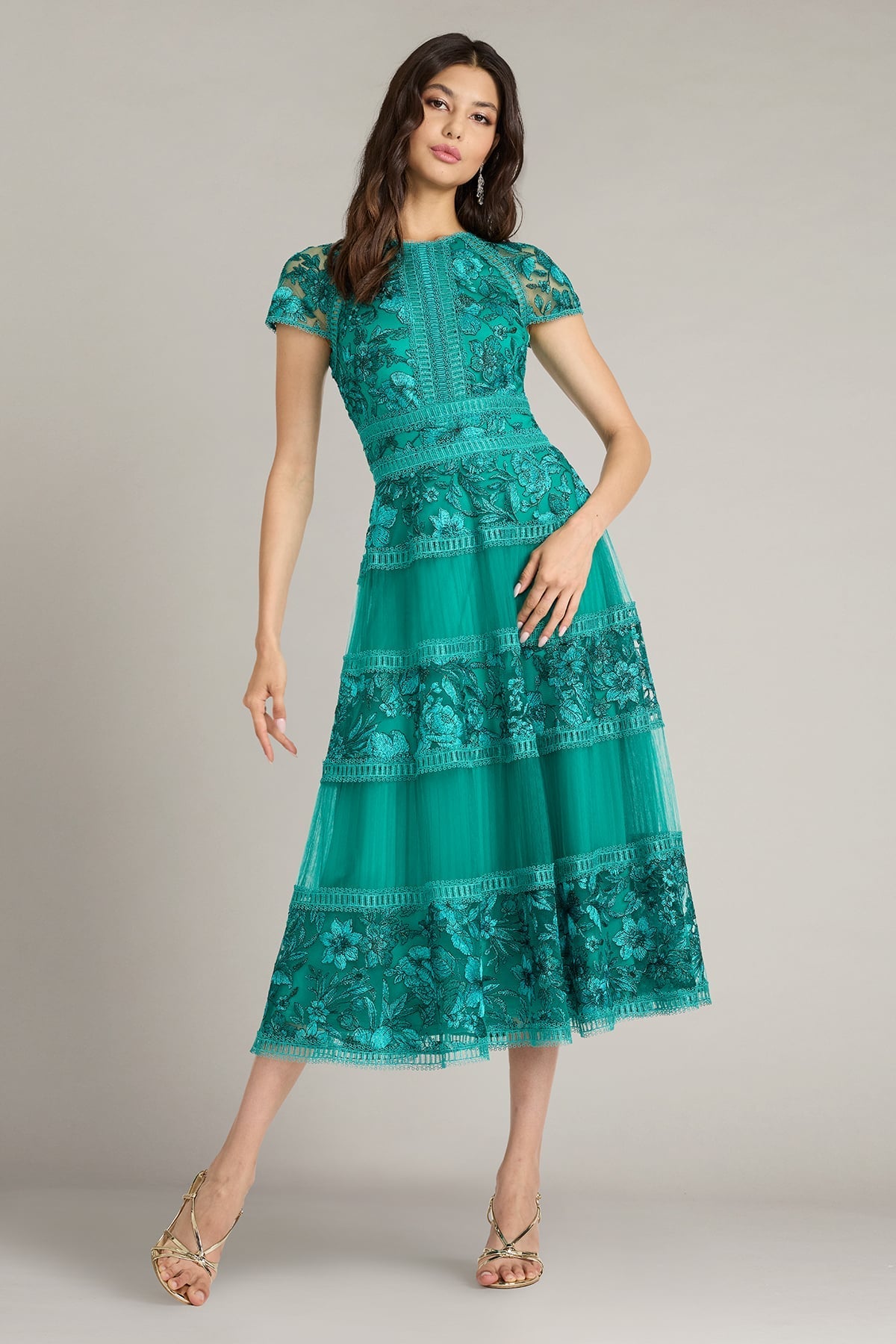 Crew/High-Neck Tea-Length Tulle Formal A-Line Tadashi Shoji CGV25752MD
