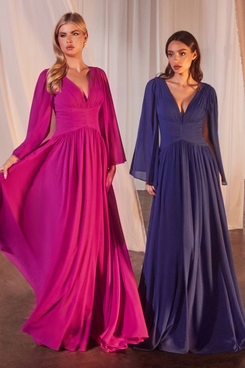 LaDivine CH028 A Line Evening Cape Long Formal Dress - ORCHID / M LaDivine CH028 A Line Evening Cape Long Formal Dress - ORCHID / M