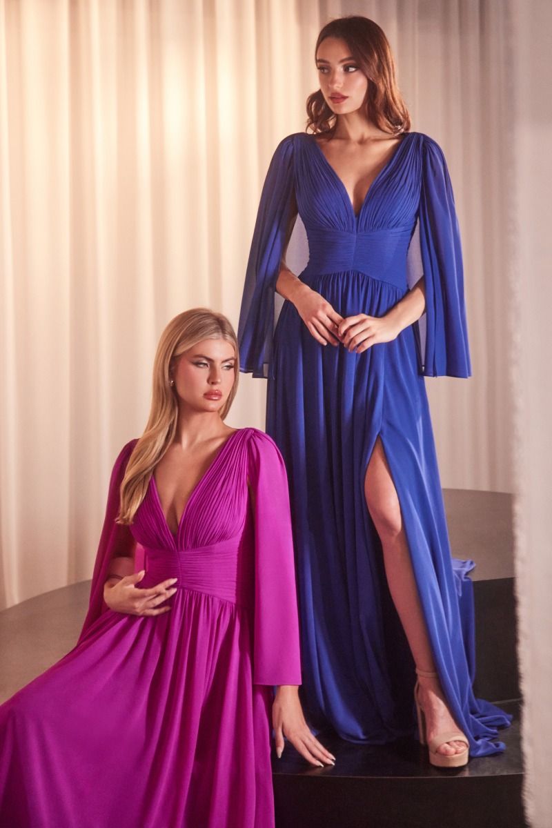 LaDivine CH028 A Line Evening Cape Long Formal Dress