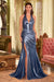 Prom Dresses Prom Long Fitted Metallic Gown Smoky Blue