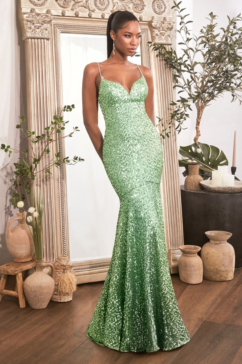 Prom Dresses Long Sequins Fitted Mermaid Prom Gown Sage
