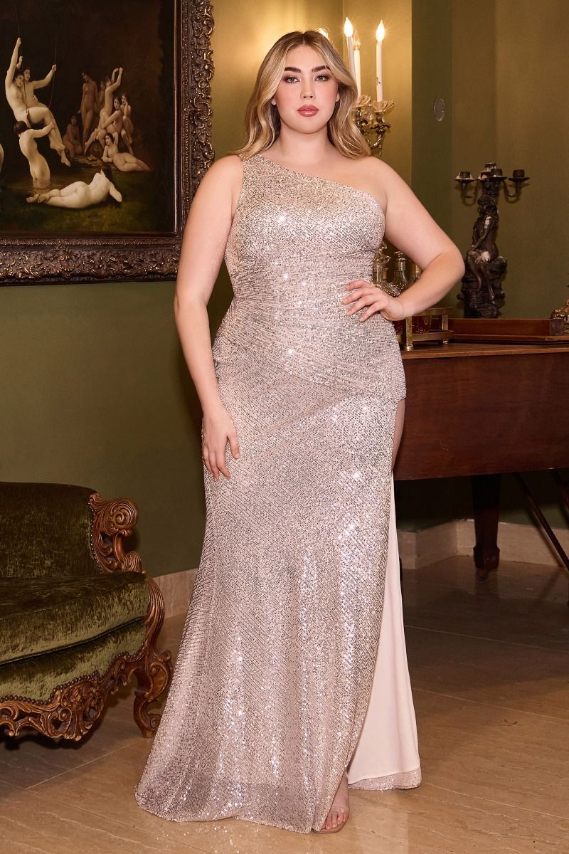 LaDivine CH077C Fitted Sequin Long Formal Plus Size Prom Gown - Emerald / 3X LaDivine CH077C Fitted Sequin Long Formal Plus Size Prom Gown - Emerald / 3X