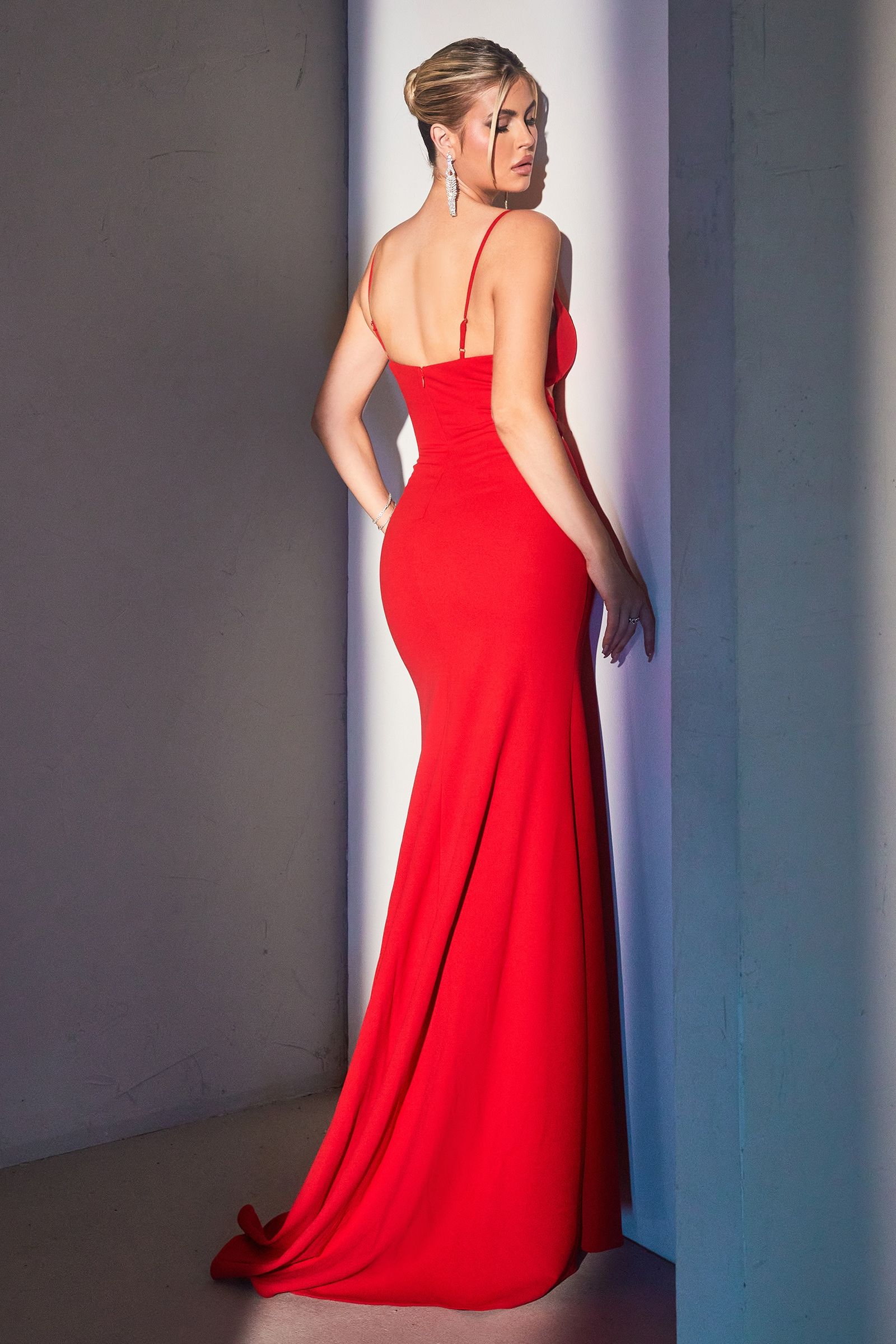 LaDivine CH129 Long Sexy Fitted Prom Dress in Red